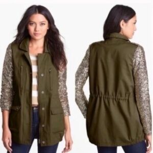 FAUBOURG DU TEMPLE Olive Green and Gold Sequin Women's Jacket NEW W TAGS - Med